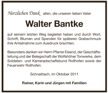 Traueranzeige von Walter Bantke von Pegnitz-Zeitung